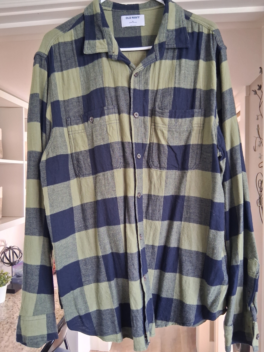 Men's Old Navy Olive and Navy XLarge-Check Button-Down Shirt
